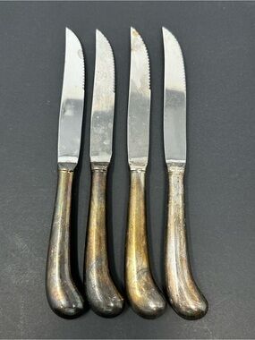Leonard Stainless Set Of 4 Old  Rockport 9" Steak Knives Hollow Pistol Grip‎ A1